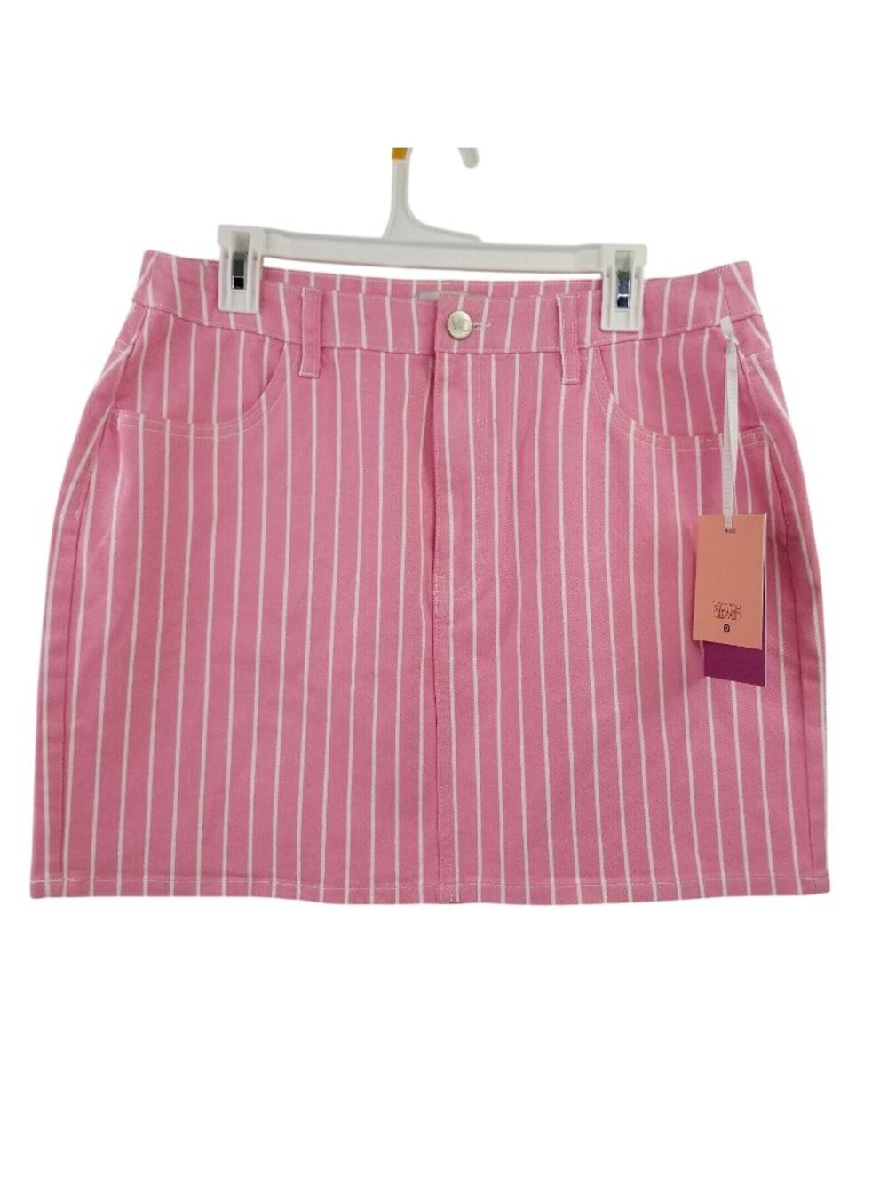 Womens Victor Glemaud Pink & White Pinstripe High-Rise Mini Jean Skirt Size 14